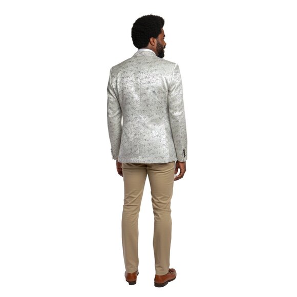 Men's Floral Blazer Slim-Fit Jacket, Eggshell/Silver - Picture 4 of 5